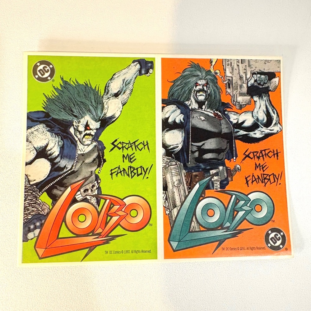 Vintage 1993 DC Comics Lobo Scratch Me Fanboy Sticker Sheet 2 Designs